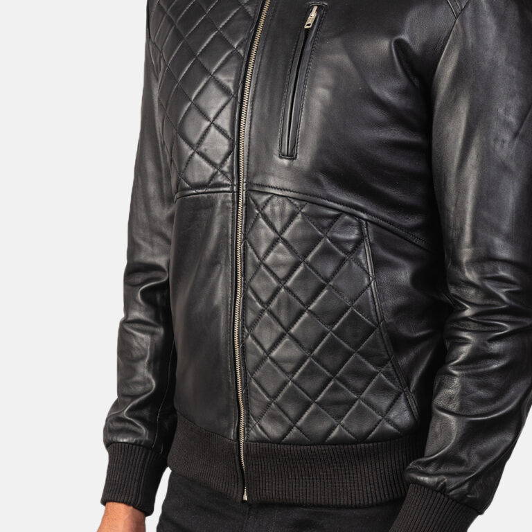 Mens Moda Black Leather Bomber Jacket6454-9-1568719387208